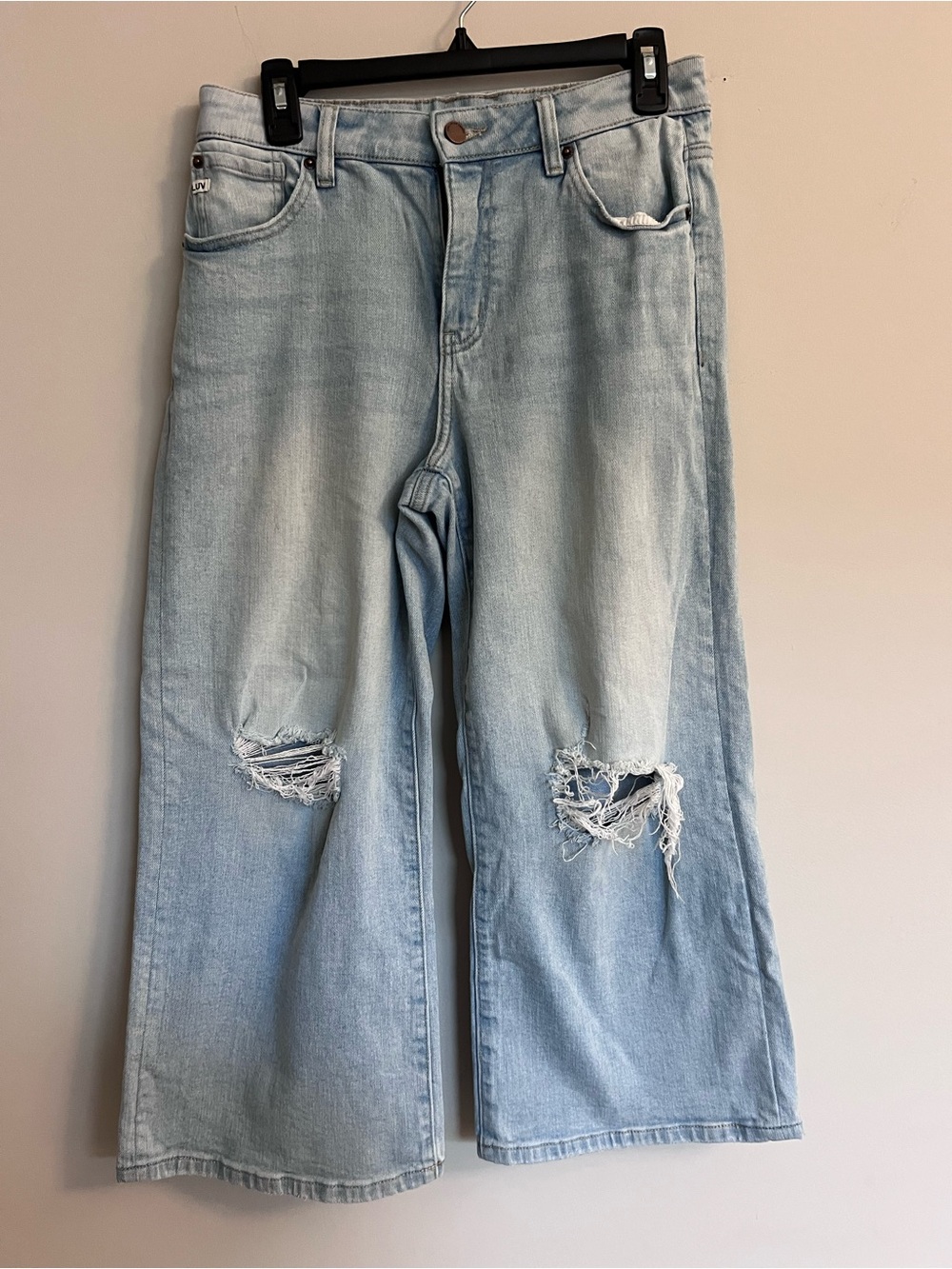 Light Blue Distressed Wide-Leg Jeans — Women's Flare